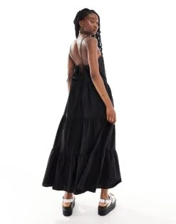 Monki Maxi Dress With Tiered Layers And Strappy Low Back In Black For Women 10 Monki Maxi Dress With Tiered Layers And Strappy Low Back In Black For Women -Monki Shop 206177066 4