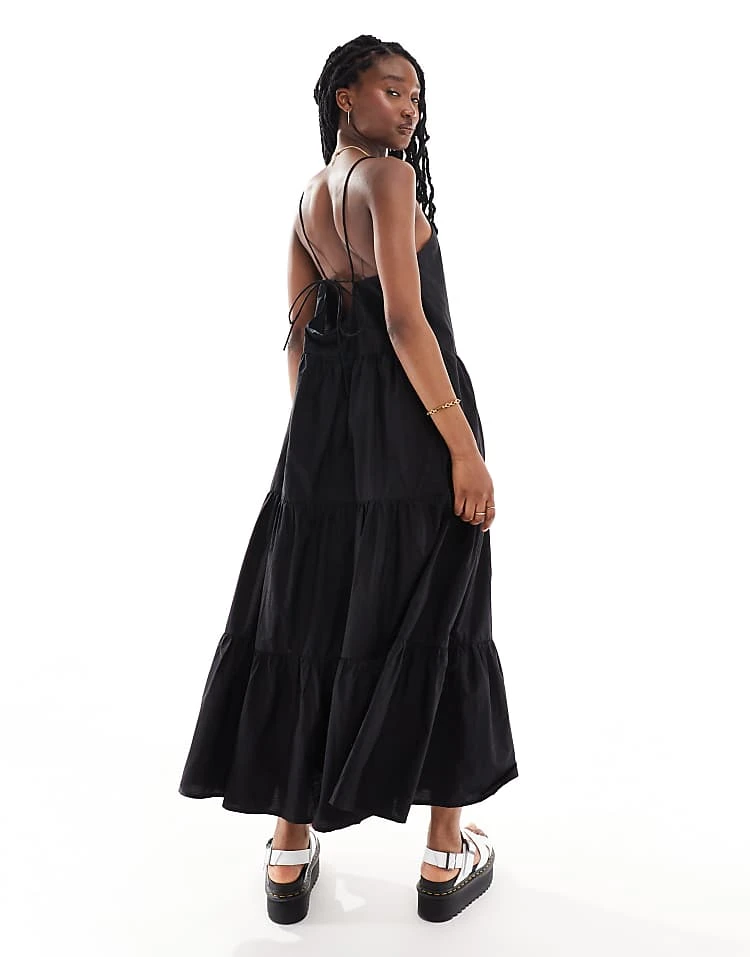 Monki Maxi Dress With Tiered Layers And Strappy Low Back In Black For Women 6 Monki Maxi Dress With Tiered Layers And Strappy Low Back In Black For Women - Image 4