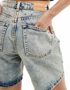 Monki Elfie Regular Fit Denim Shorts In Tinted Beige Wash For Women Beige Tint -Monki Shop 206177077 3