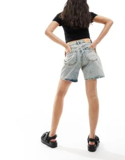 Monki Elfie Regular Fit Denim Shorts In Tinted Beige Wash For Women Beige Tint -Monki Shop 206177077 4