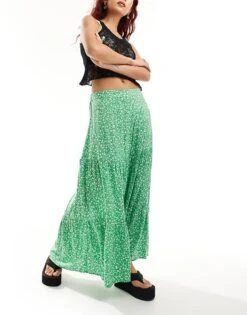 Monki Tiered Maxi Skirt In Green Meadow Floral For Women -Monki Shop 206177101 3