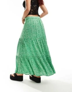 Monki Tiered Maxi Skirt In Green Meadow Floral For Women -Monki Shop 206177101 5
