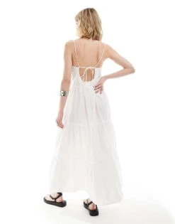 Monki Maxi Sun Dress With Tiered Layers And Strappy Low Back In White For Women -Monki Shop 206177129 2