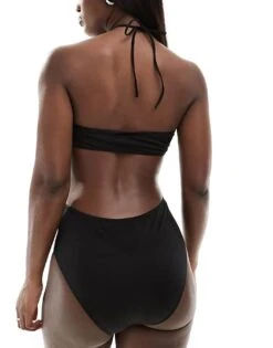 Monki Halter Bandeau Style Cut Out Swimsuit In Black For Women -Monki Shop 206177138 3