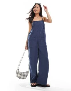 Monki Lightweight Denim Dungarees In Blue For Women
