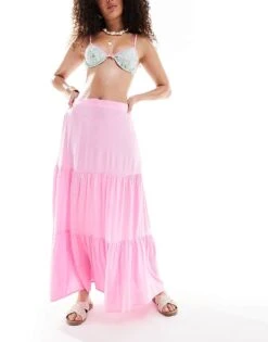 Monki Tiered Maxi Skirt In Pink For Women -Monki Shop 206177181 1 pink 1