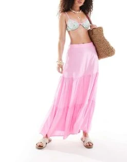Monki Tiered Maxi Skirt In Pink For Women -Monki Shop 206177181 3