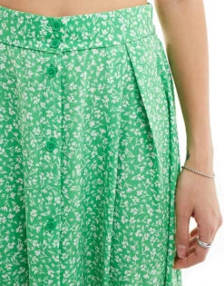 Monki Button Through Midi Skirt In Green Meadow Floral For Women -Monki Shop 206177247 3