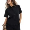 Monki Co-ord Short Sleeve Linen Shirt In Black For Women -Monki Shop 206203656 1 black