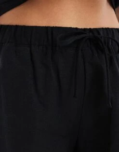 Monki Co-ord Drawstring Waist Linen Shorts In Black For Women -Monki Shop 206203683 3