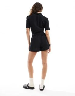 Monki Co-ord Drawstring Waist Linen Shorts In Black For Women -Monki Shop 206203683 5