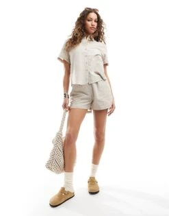 Monki Co-ord Drawstring Waist Linen Shirt And Shorts In Beige -Monki Shop 206203692 1 beige 1