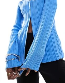 Monki Longline Mixed Rib Cardigan In Blue For Women -Monki Shop 206203764 3