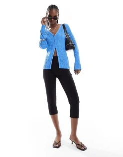 Monki Longline Mixed Rib Cardigan In Blue For Women -Monki Shop 206203764 4