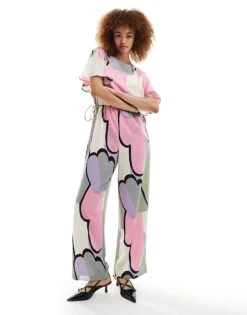 Monki Jumpsuit With Tie Waist Detail In Multi Cloud Print For Women -Monki Shop 206212457 1 multi 1