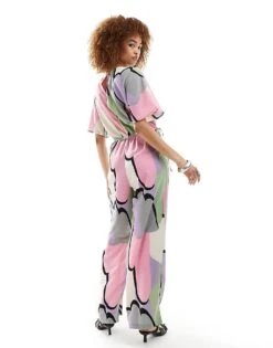 Monki Jumpsuit With Tie Waist Detail In Multi Cloud Print For Women -Monki Shop 206212457 3