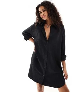 Monki Oversized Mini Shirt Dress In Beige For Women -Monki Shop 206212511 1 beige 1