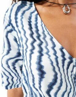 Monki Shirt Sleeve Jumpsuit With Wrap Front In Wave Print For Women Multi -Monki Shop 206212534 4