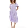 Monki Tiered Midi Dress With Open Back In Lilac For Women