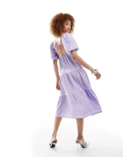 Monki Tiered Midi Dress With Open Back In Lilac For Women -Monki Shop 206212542 3