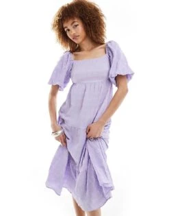 Monki Tiered Midi Dress With Open Back In Lilac For Women -Monki Shop 206212542 4