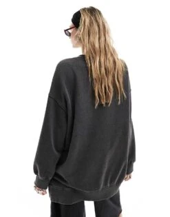 Monki Oversized Sweatshirt In Acid Washed Black For Women -Monki Shop 206212595 4