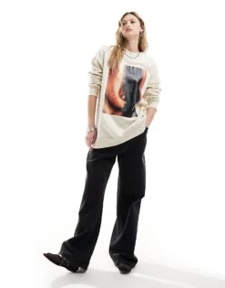 Monki Long Sleeve Oversized Sweater In Beige With Front Print For Women -Monki Shop 206212620 1 beige 1