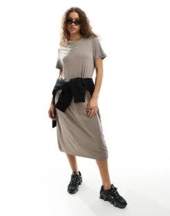Monki Super Soft Maxi T-shirt Dress In Mole For Women Brown -Monki Shop 206212663 1 brown 1