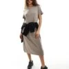 Monki Super Soft Maxi T-shirt Dress In Mole For Women Brown