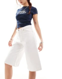 Monki Paige Low Waisted Loose Denim Jorts In White For Women -Monki Shop 206294103 5