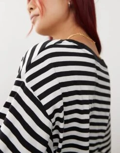 Monki Long Sleeve Top In Black And White Stripe For Women -Monki Shop 206294240 3