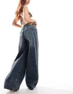 Monki Giga Low Waisted Baggy Wide Fit Jeans In Washed Blue For Women 11 Monki Giga Low Waisted Baggy Wide Fit Jeans In Washed Blue For Women -Monki Shop 206367095 4