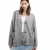 Monki Knit Button Front Cardigan In Grey For Women