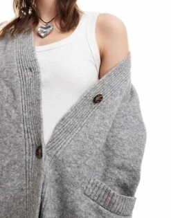 Monki Knit Button Front Cardigan In Grey For Women -Monki Shop 206372219 2