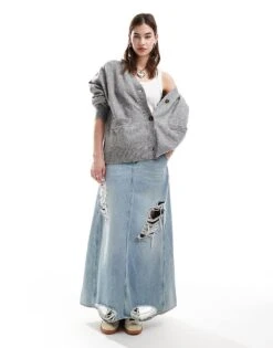 Monki Knit Button Front Cardigan In Grey For Women -Monki Shop 206372219 3