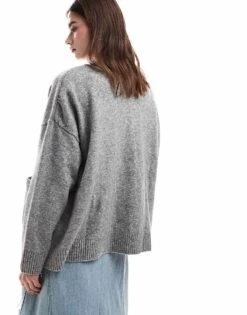 Monki Knit Button Front Cardigan In Grey For Women -Monki Shop 206372219 4