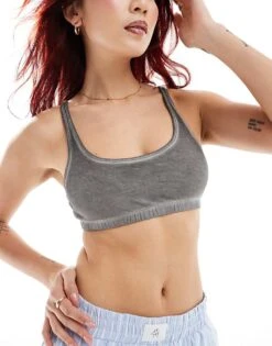 Monki Soft Scoop Neck Bra In Washed Grey For Women