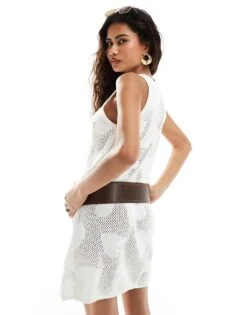 Monki Sleeveless Knitted Mini Dress In White For Women -Monki Shop 206407068 3