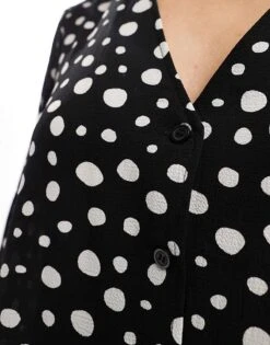 Monki Button Through Mini Skater Dress In Black And White Spot Print For Women -Monki Shop 206407104 3