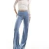 Monki Super Soft Wide Leg Trousers In Blue For Women