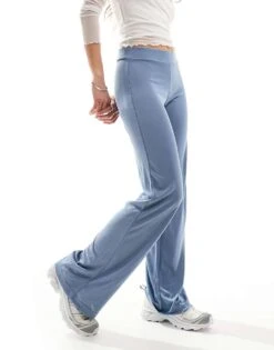 Monki Super Soft Wide Leg Trousers In Blue For Women -Monki Shop 206407110 4