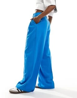 Monki High Waist Tailored Trousers In Blue For Women -Monki Shop 206407127 4