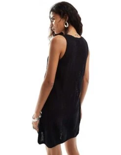 Monki Sleeveless Knitted Beach Mini Dress In Black For Women 10 Monki Sleeveless Knitted Beach Mini Dress In Black For Women -Monki Shop 206407135 4