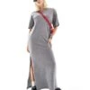 Monki Maxi T-shirt Dress With Side Split In Grey Marl For Women