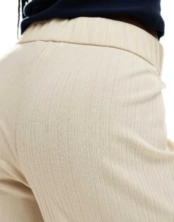 Monki Cilla Rib Jersey Cropped Wide Leg Trousers In Beige For Women -Monki Shop 206407192 3
