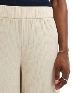 Monki Cilla Rib Jersey Cropped Wide Leg Trousers In Beige For Women -Monki Shop 206407192 5