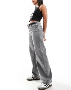 Monki Naoki Loose Fit Low Rise Jeans In Washed Grey For Women -Monki Shop 206407249 5