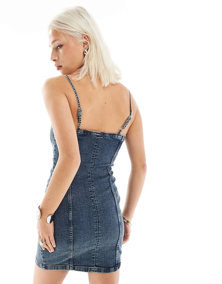 Monki Zip Up Mini Denim Dress In Washed Blue For Women 4 Monki Zip Up Mini Denim Dress In Washed Blue For Women - Image 2