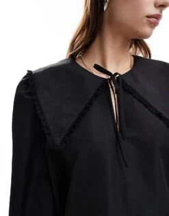 Monki Mini Swing Dress With Collar And Tie Cuffs In Black For Women -Monki Shop 206407272 2