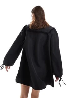 Monki Mini Swing Dress With Collar And Tie Cuffs In Black For Women -Monki Shop 206407272 4